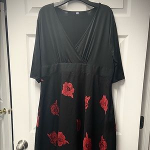 Faux Wrap 3/4 Sleeve V-neck Rose Dress